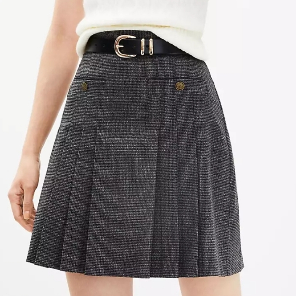 Loft Houndstooth Brushed Flannel Pleated Pocket Skirt Size 8 NWT